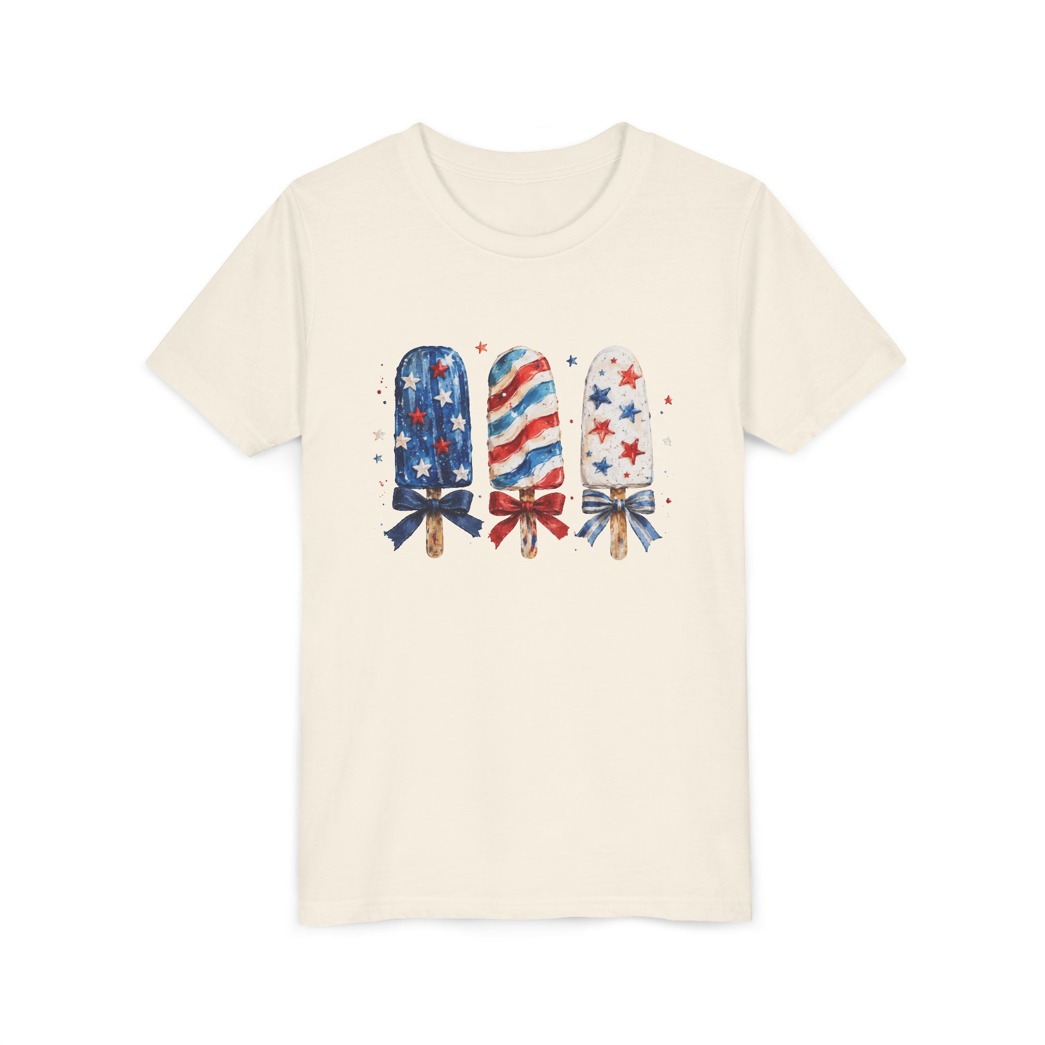 Patriotic Popsicle Trio Tee, Red White Blue Bow Shirt, Cute USA Summer Graphic Top, Fourth of July Celebration Outfit Youth Short Sleeve Tee
