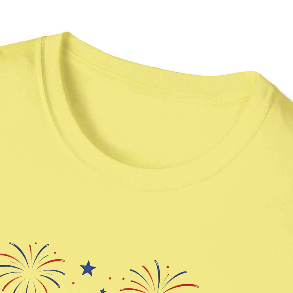Fourth of July Beach Scene T-Shirt, Patriotic Summer Ocean Surfboard Tee, 4th of July Beach Vacation Shirt, Fireworks Umbrella Surfboard America