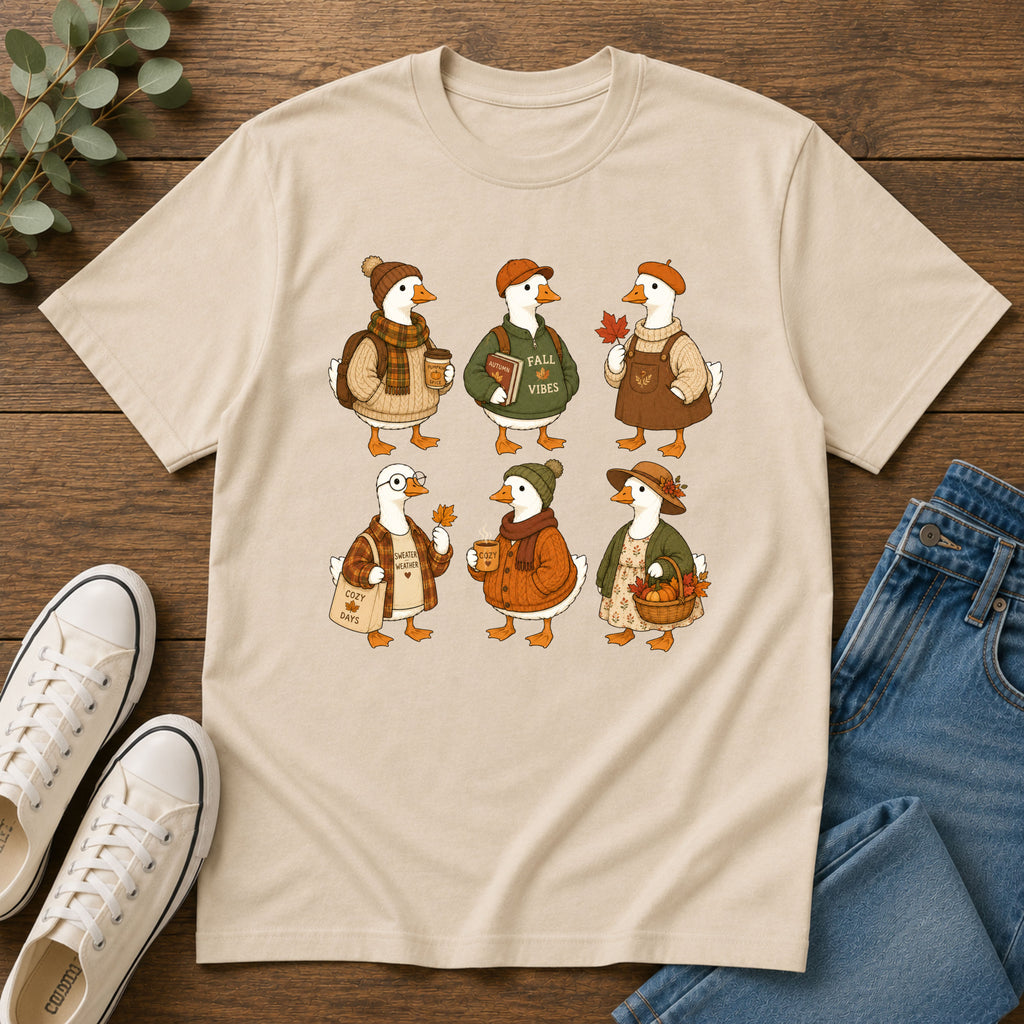 Fall Vibes Goose T-Shirt — Cute Autumn Ducklings Graphic Tee