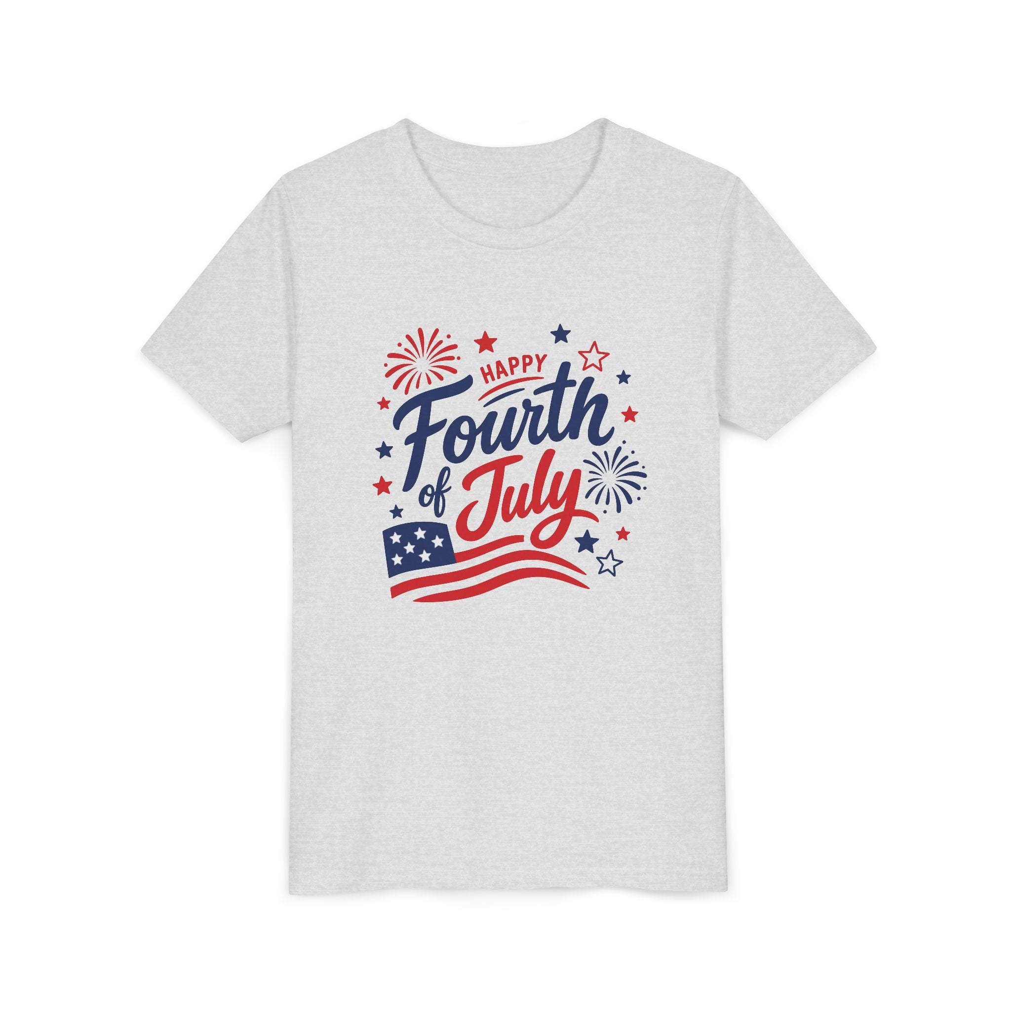 Happy Fourth of July Tee, Patriotic Red White Blue USA Shirt, Fireworks Celebration Graphic Top, Independence Day Outfit Youth Short Sleeve Tee