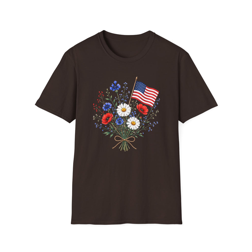 Patriotic Floral Bouquet Graphic Tee - 4th of July Wildflower T-Shirt