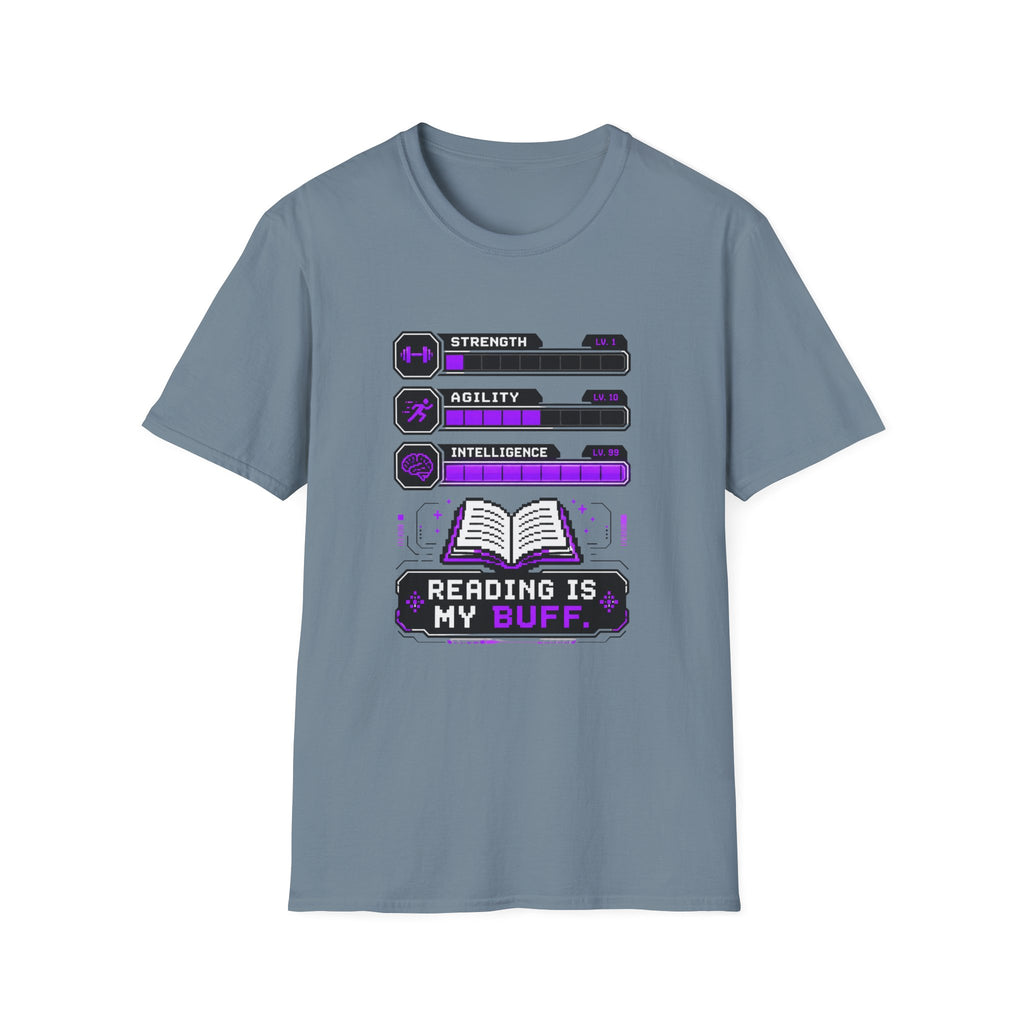 Reading Is My Buff T-Shirt — Gamer RPG Stat Bars Book Lover Tee