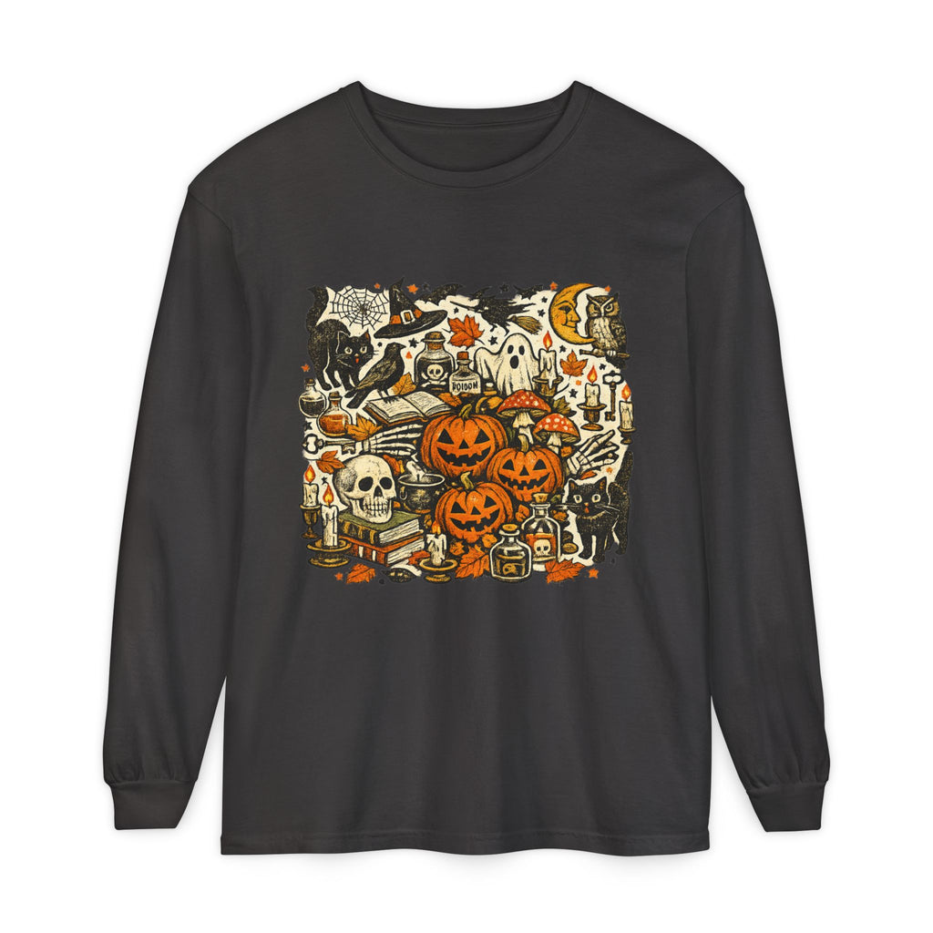 Halloween Vintage Pumpkins, Cats & Spooky Night Long Sleeve T-Shirt