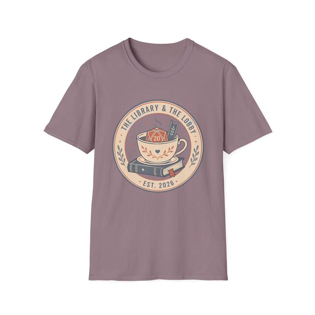 Library & The Lobby Tea Cup T‑Shirt — 'The Library & The Lobby' Vintage Bookstore Tee