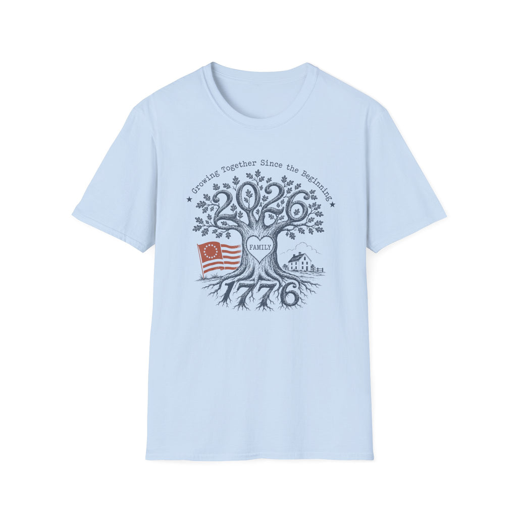 America 250th Anniversary Family Tree T-Shirt | Patriotic 1776 2026 Semiquincentennial Graphic Tee, USA Betsy Ross Flag Top