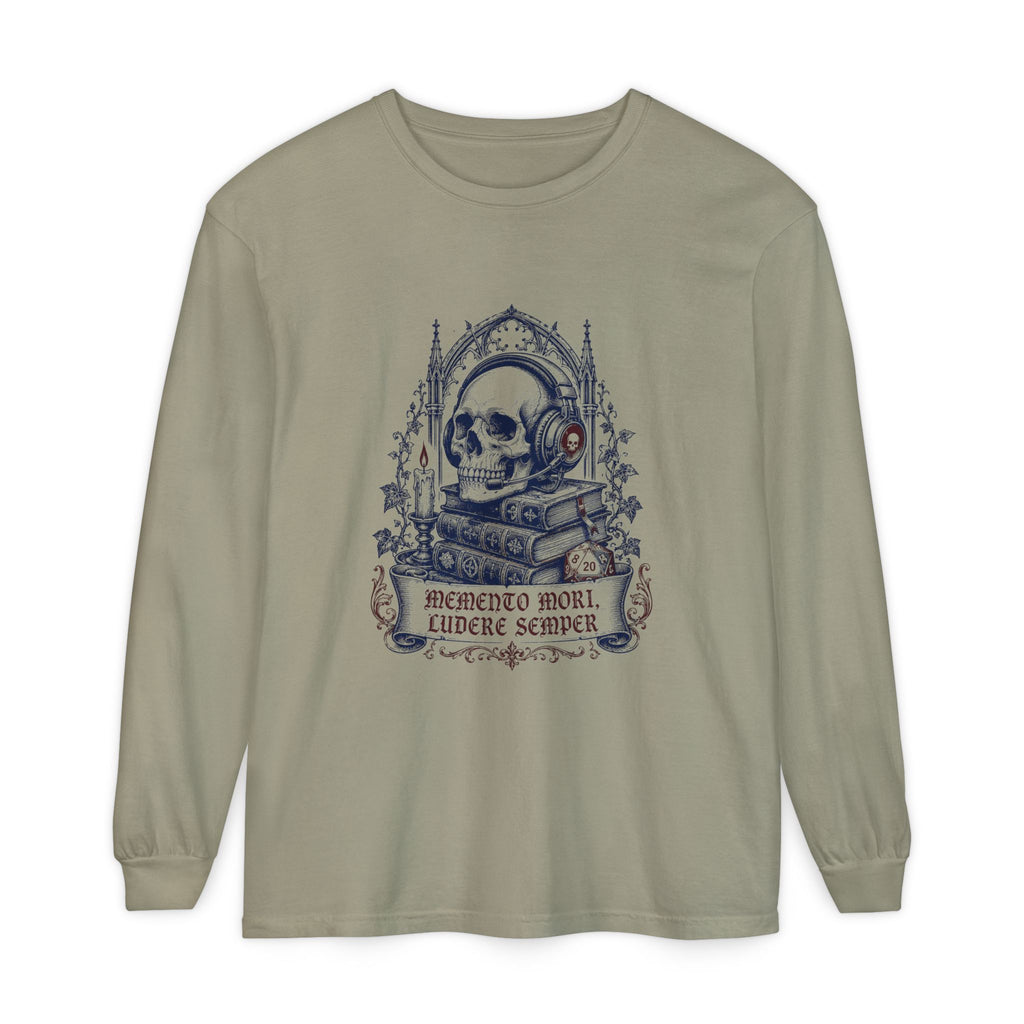 Gothic Skull 'Memento Mori' Bookstack Design - Long Sleeve T-Shirt
