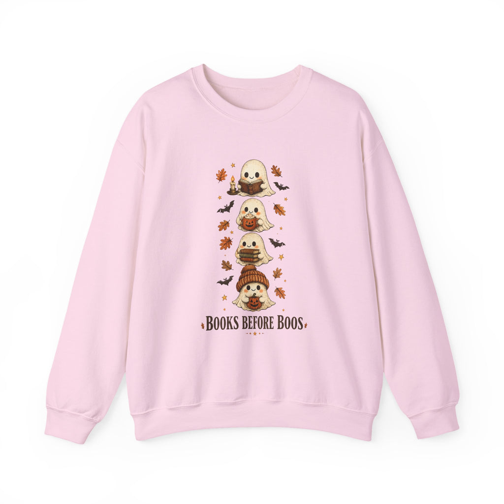 "Books Before Boos" Cute Halloween Ghost Stack Crewneck Sweatshirt