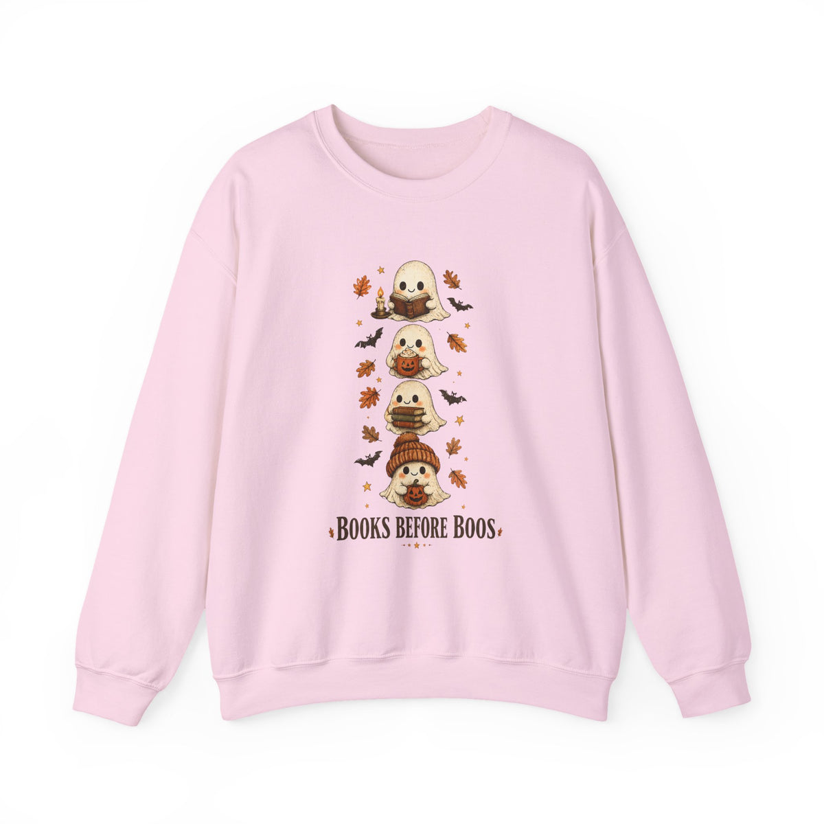 "Books Before Boos" Cute Halloween Ghost Stack Crewneck Sweatshirt