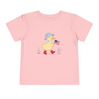 Patriotic Duck USA Tee, Cute Red White Blue Shirt, Summer Flag Graphic Top, Fourth of July Celebration Outfit Toddler Short Sleeve Tee