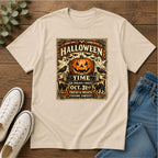 Vintage Halloween Pumpkin T-Shirt — "Halloween Time" Retro Poster Tee