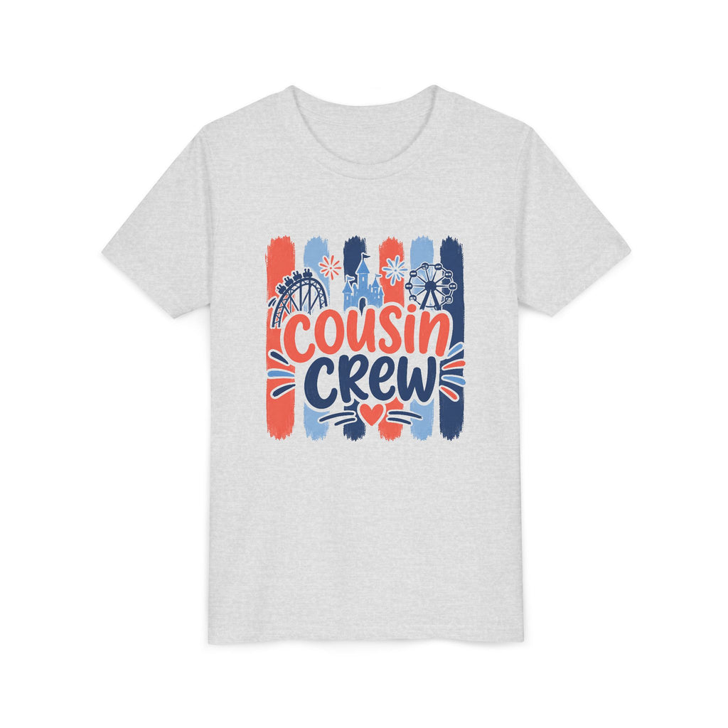 Cousin Crew Patriotic Tee, Red White Blue Brushstroke Shirt, Fun USA Family Graphic Top, Fourth of July Celebration Outfit Youth Short Sleeve Tee