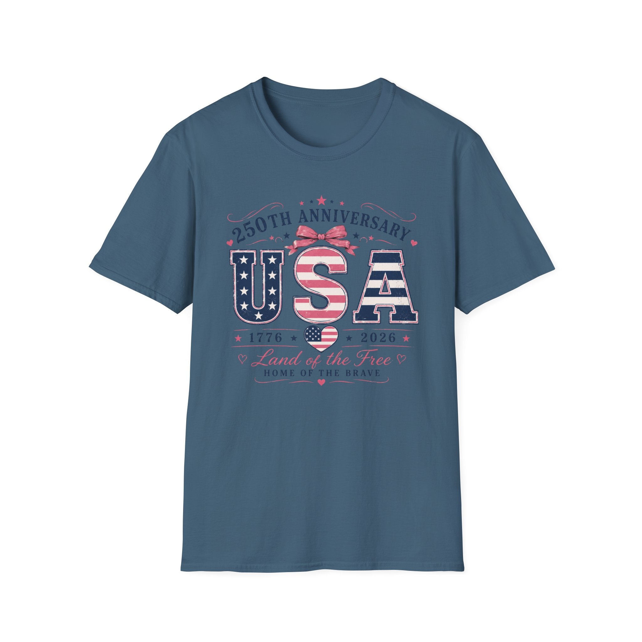 250th Anniversary USA Coquette Bow Shirt, Land of the Free Home of the Brave Women's Tee, Varsity Stars Stripes Heart 1776 2026 T-Shirt