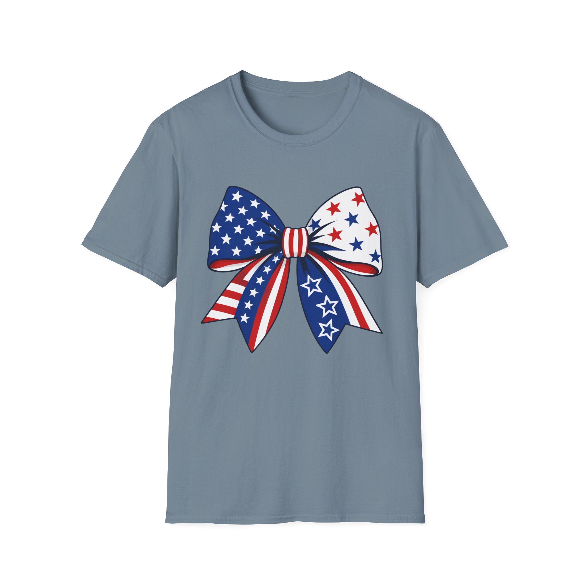Oversized American Flag Bow T-Shirt, Cheer Bow Stars Stripes Patriotic Tee, Big Coquette 4th of July Bow Shirt, Bold Graphic USA Bow Gift Women Girls Independence Day