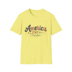 America 250 Years of Freedom Patchwork Shirt, Retro Patriotic Script Tee 1776 2026, 4th of July Vintage Americana T-Shirt, Gingham Stars Scrollwork Anniversary