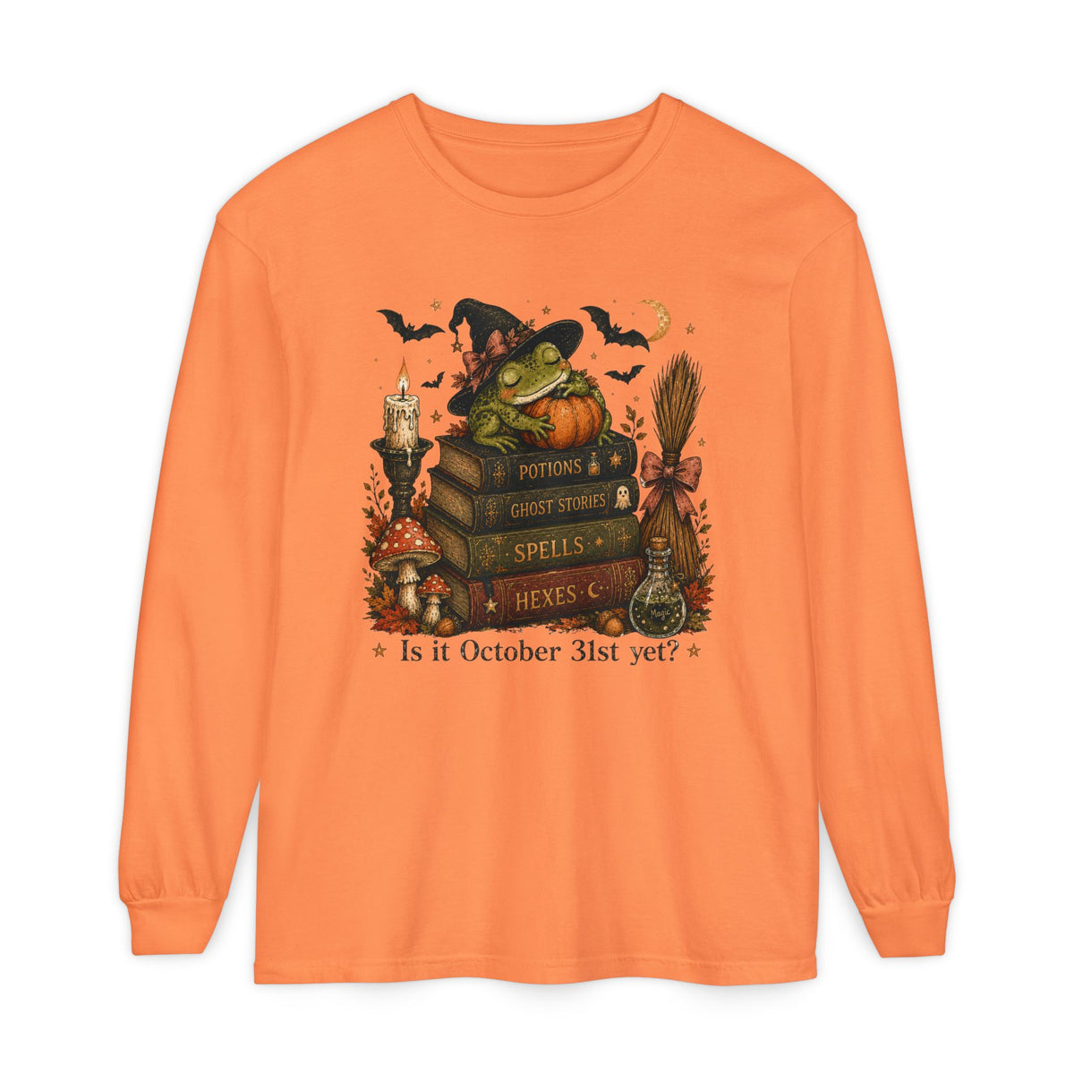 Witch Frog Potions & Ghost Stories Cute Spooky Halloween Long Sleeve T-Shirt