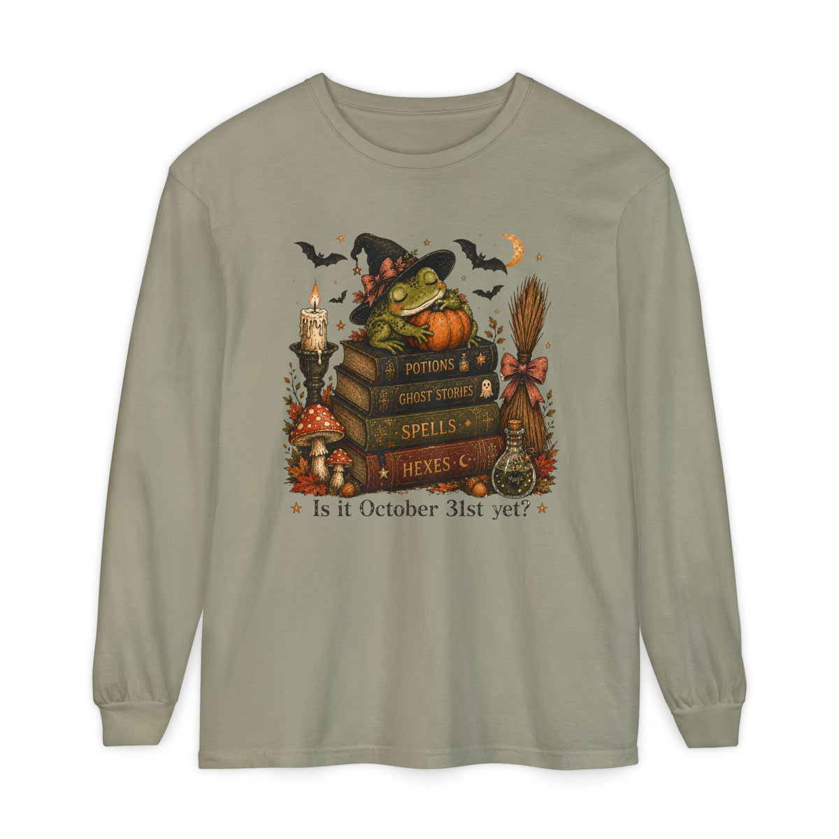 Witch Frog Potions & Ghost Stories Cute Spooky Halloween Long Sleeve T-Shirt