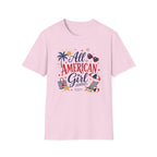 All American Girl Graphic Tee - Patriotic 4th of July Summer Beach T-Shirt