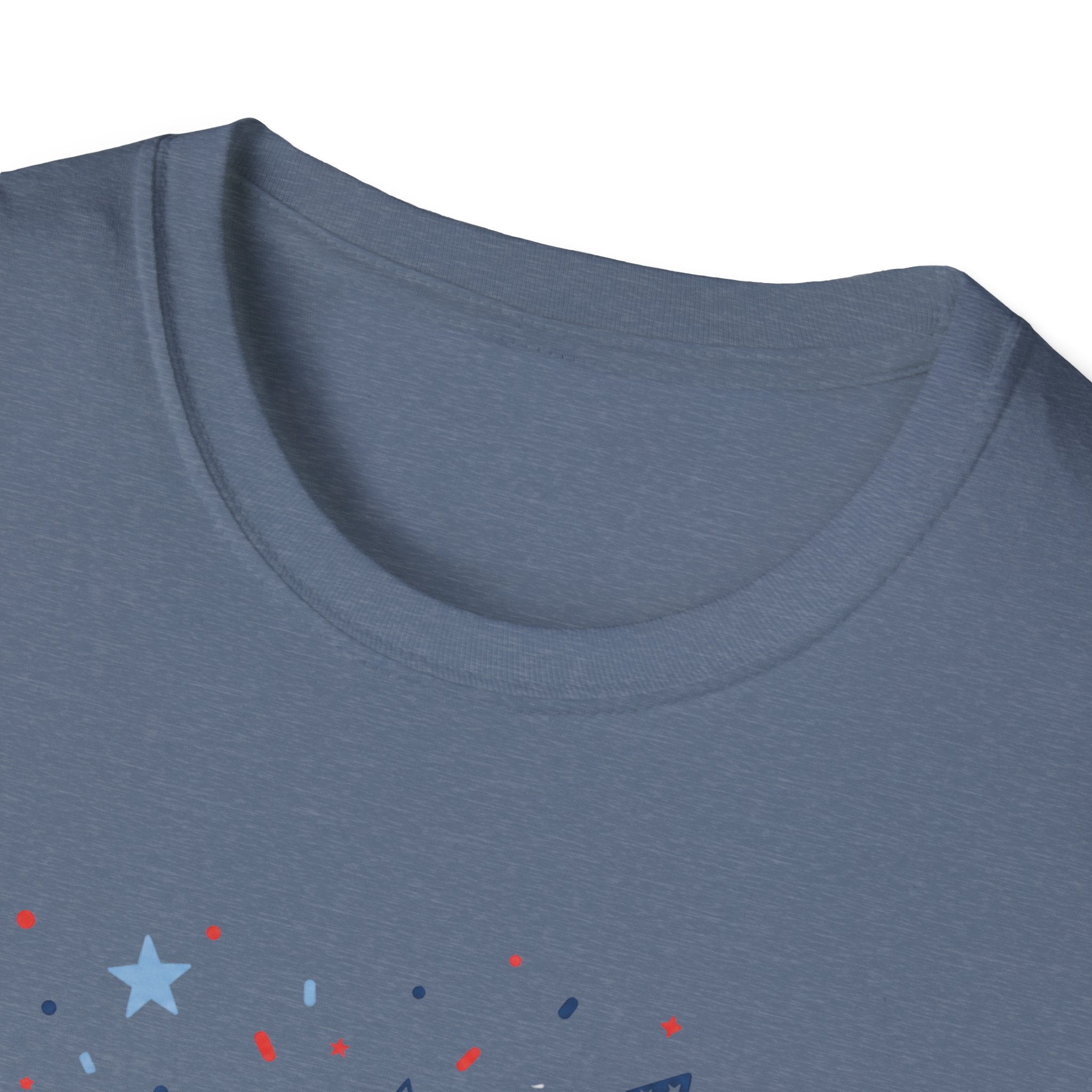 Patriotic Doodle Collage T-Shirt, Cute 4th of July Bow Heart Flag Confetti Tee, Whimsical Festive America Shirt, Coquette Patriotic Icon Scatter Gift
