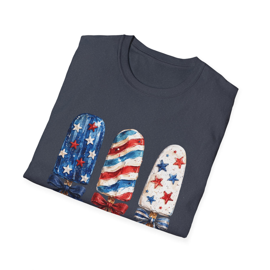 Patriotic Popsicle T-Shirt | Fourth Of July Watercolor Ice Pop Graphic Tee, Coquette Bow Summer Holiday Top