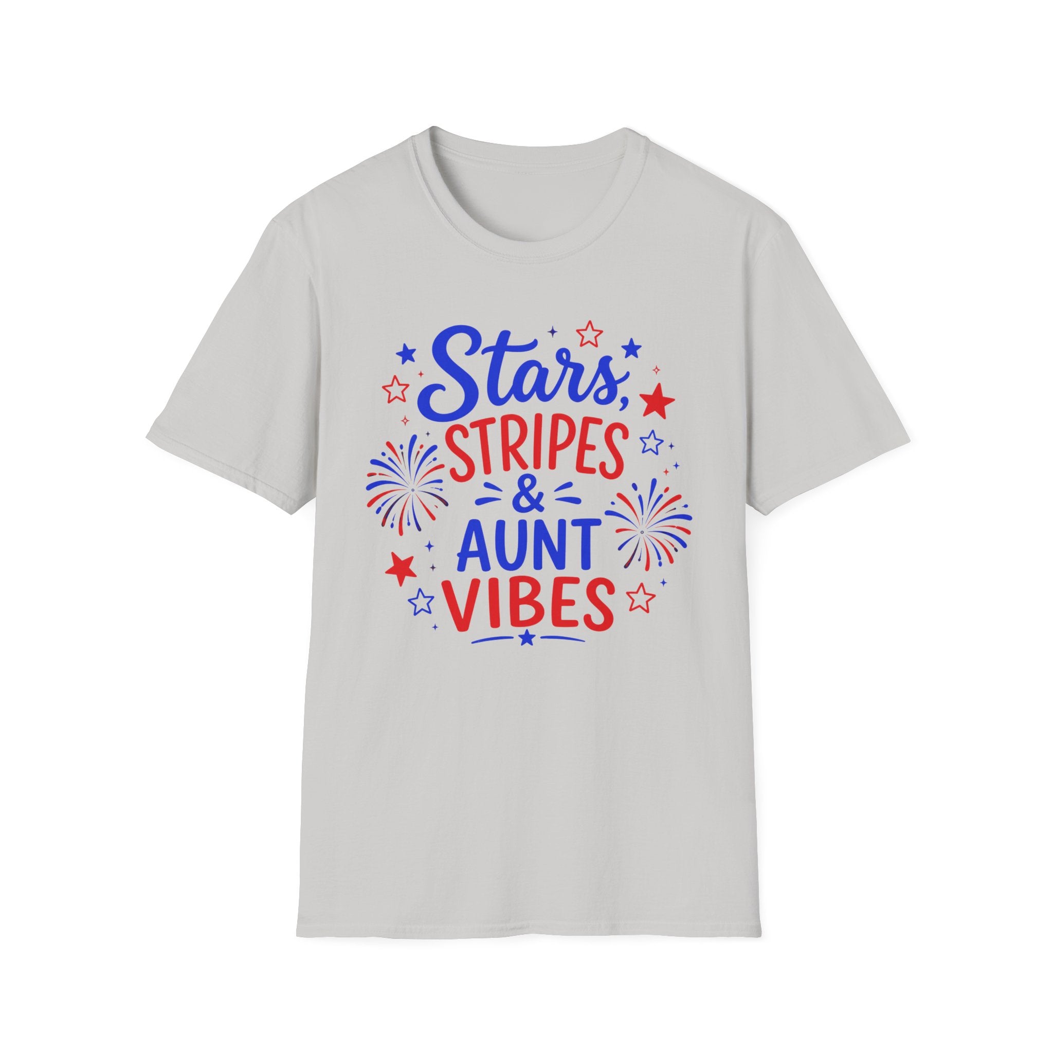 Patriotic Aunt Vibes Graphic Tee - 4th of July Stars and Stripes Family Fireworks T-Shirt