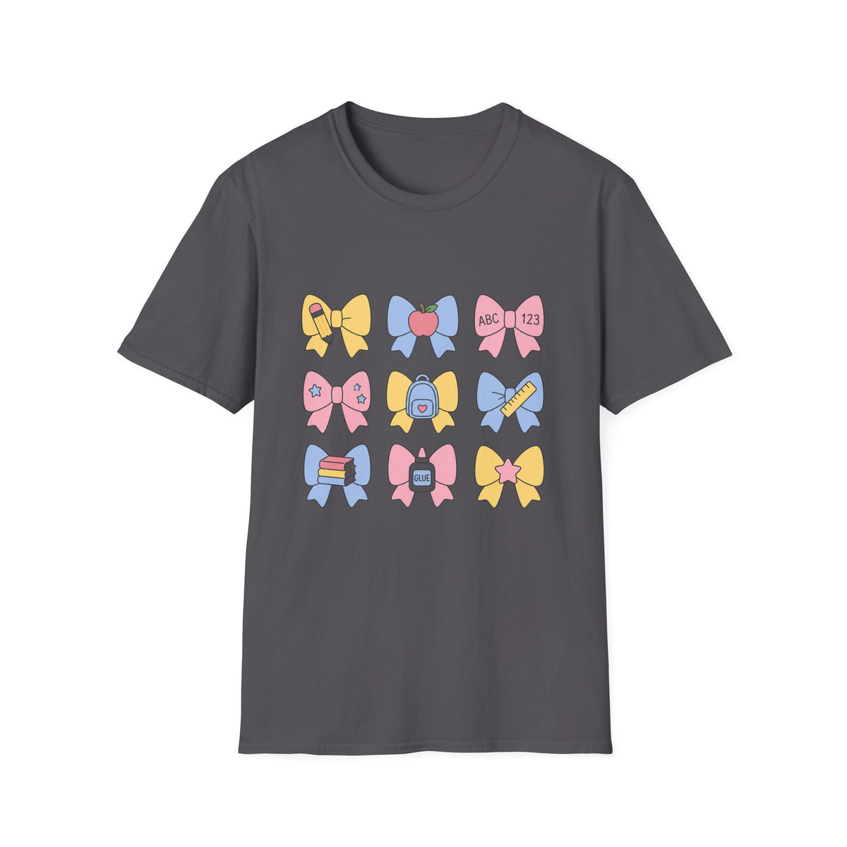 Cute Back-to-School Bow T-Shirt — Pastel School Supplies Graphic Tee