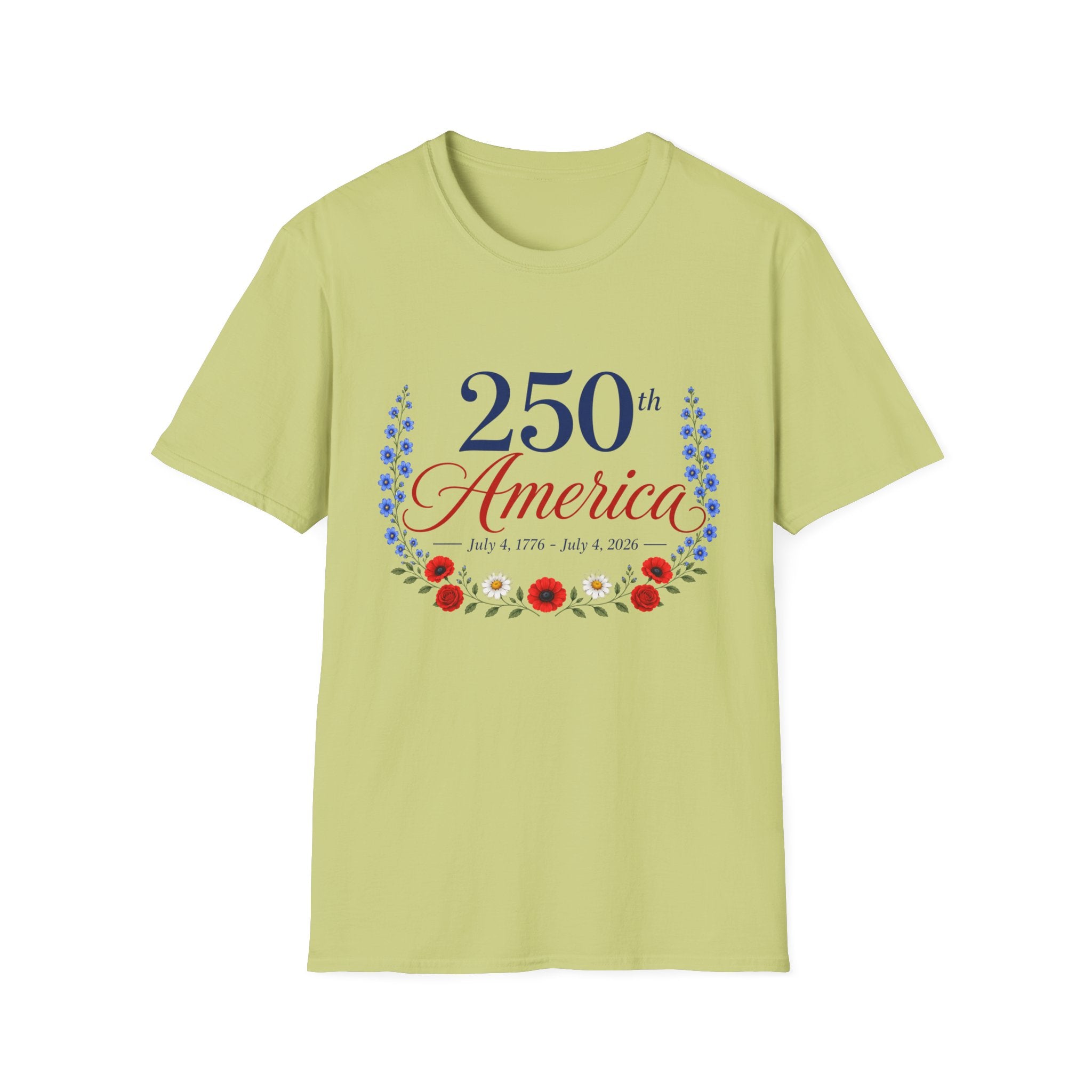 250th America Floral T-Shirt, July 4 1776 2026 Anniversary Tee, Patriotic Flower Shirt, America 250th Birthday Gift, Cottagecore 4th of July Tee