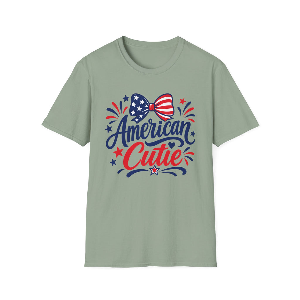 American Cutie Patriotic Bow Tee, Red White Blue Fireworks Shirt, Cute USA Fourth of July Outfit, Festive American Graphic Top T-Shirt