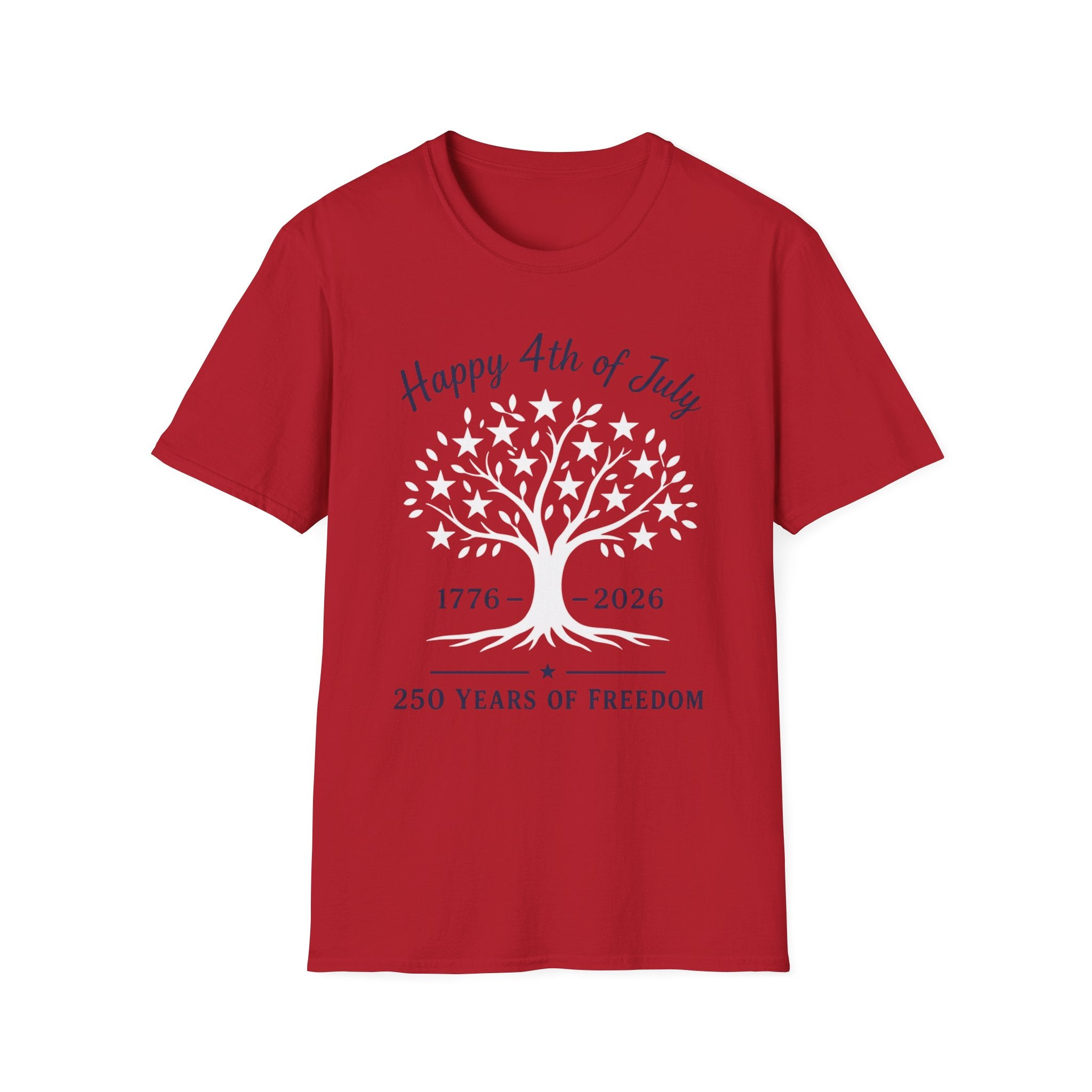 Happy 4th Of July 250 Years T-Shirt | Semiquincentennial Patriotic Star Tree Graphic Tee, 1776 2026 Freedom Top