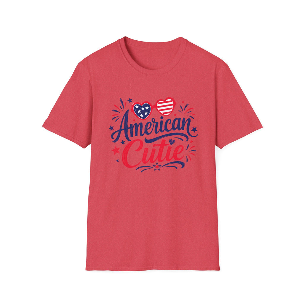 American Cutie T-Shirt | Patriotic Heart Sunglasses Graphic Tee, Fourth Of July Stars Fireworks Top