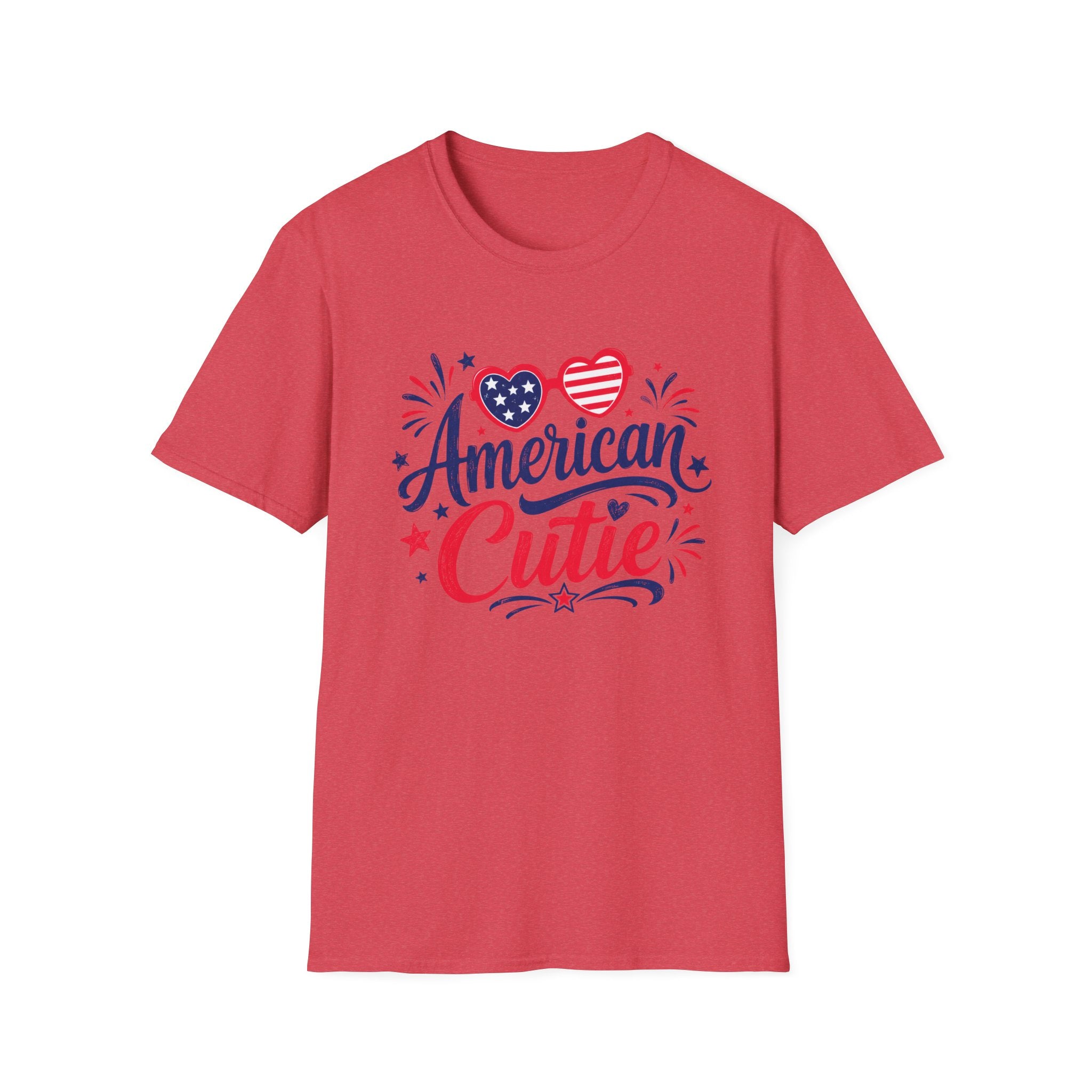 American Cutie T-Shirt | Patriotic Heart Sunglasses Graphic Tee, Fourth Of July Stars Fireworks Top