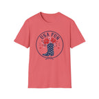 USA Fun Floral Cowboy Boot T-Shirt, Western Patriotic Hibiscus Boot Tee, Country 4th of July Rope Circle Shirt, Star Boot Wildflower America Gift