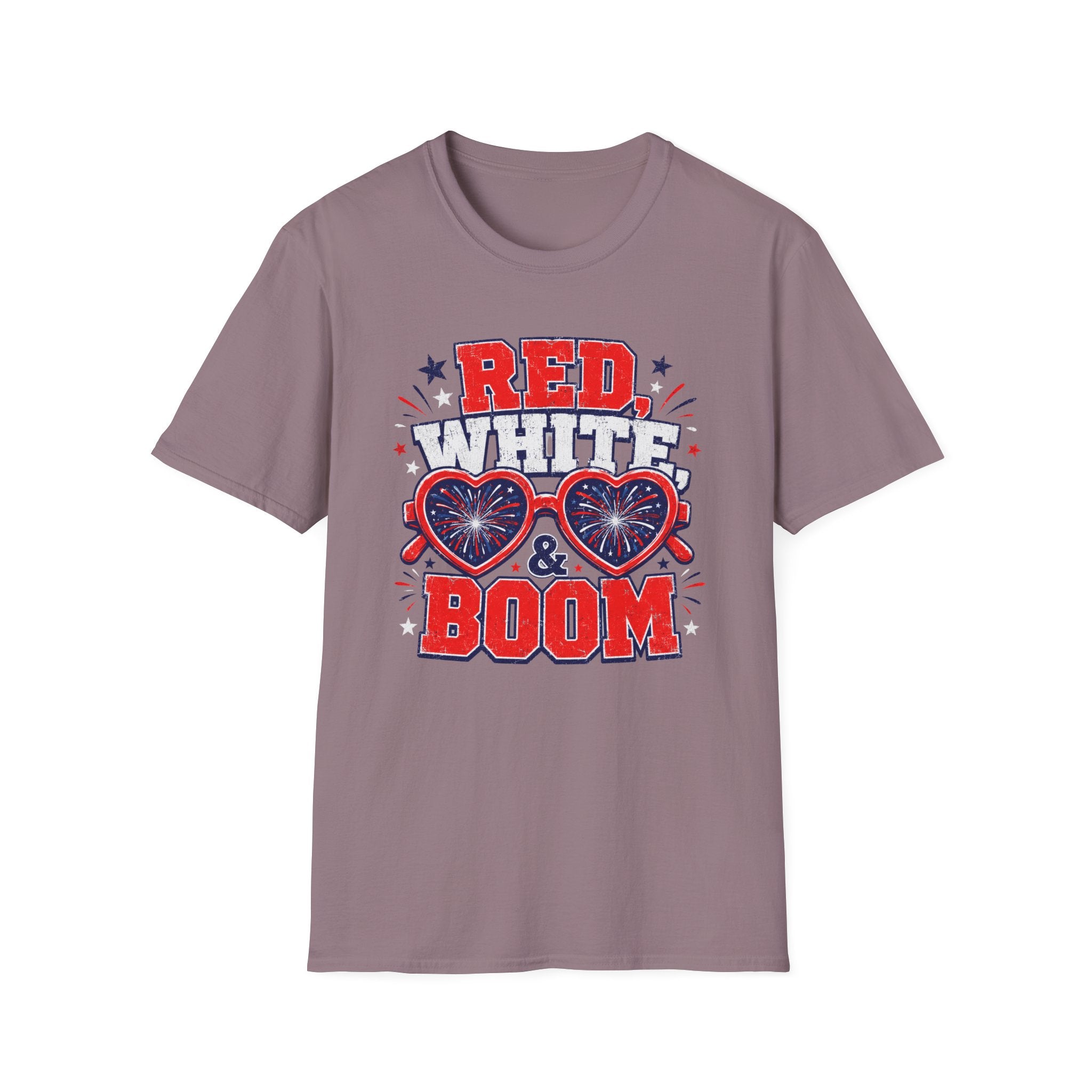 Red White Boom Sunglasses Shirt, Funny Patriotic Heart Glasses Firework Tee, 4th of July Pun Party T-Shirt, Retro Boom America Celebration Gift