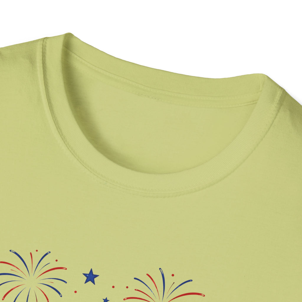 Fourth of July Beach Scene T-Shirt, Patriotic Summer Ocean Surfboard Tee, 4th of July Beach Vacation Shirt, Fireworks Umbrella Surfboard America