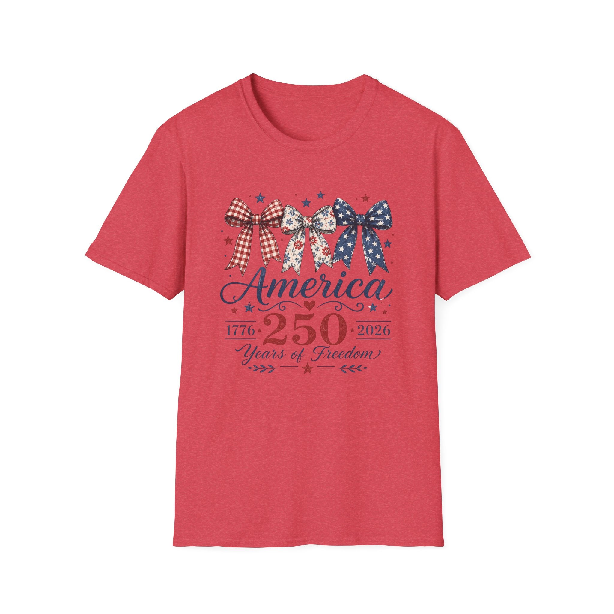 America 250 Years Of Freedom T-Shirt | Patriotic Coquette Ribbon Bow Graphic Tee, 1776 2026 Semiquincentennial Top