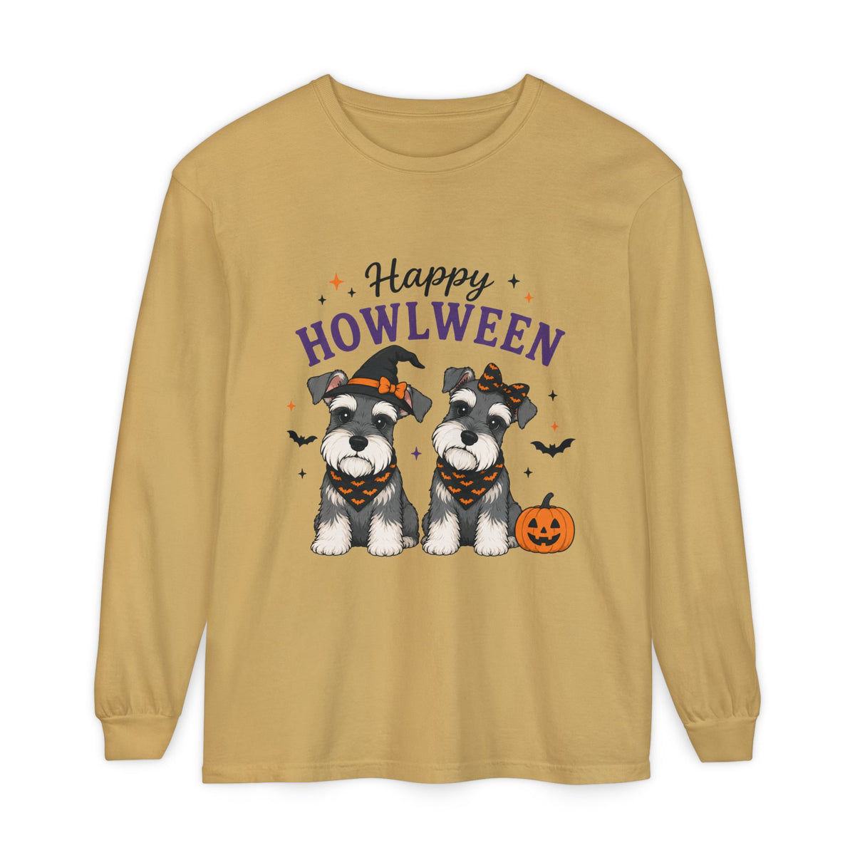 Happy Howlween Schnauzer Dogs in Costume Long Sleeve T-Shirt