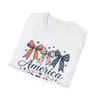 America 250 Years of Freedom Bow Shirt, Coquette Patriotic Trio Bow Tee 1776 2026, 4th of July Women's Vintage Bow T-Shirt, Gingham Stars Floral Patriotic Anniversary Gift
