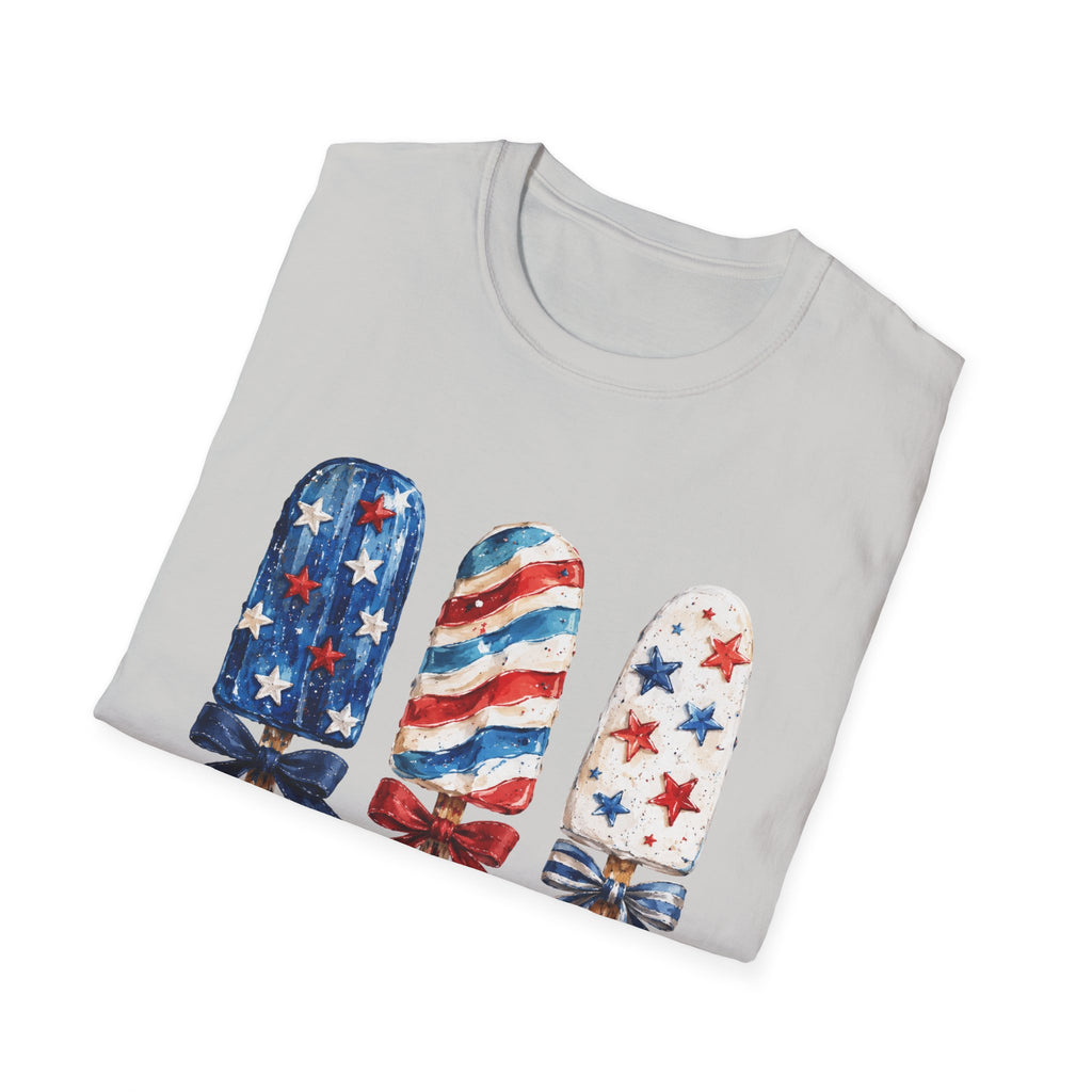Patriotic Popsicle T-Shirt | Fourth Of July Watercolor Ice Pop Graphic Tee, Coquette Bow Summer Holiday Top