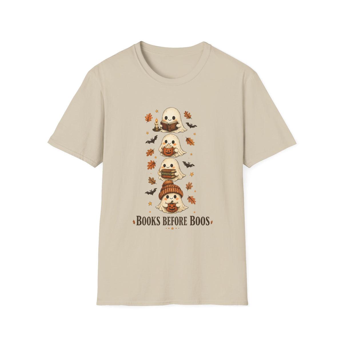 Ghost Stack T‑Shirt — "Books Before Boos" Cute Halloween Reading Tee