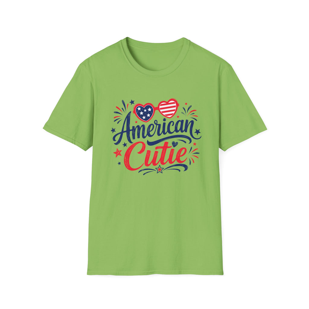 American Cutie T-Shirt | Patriotic Heart Sunglasses Graphic Tee, Fourth Of July Stars Fireworks Top