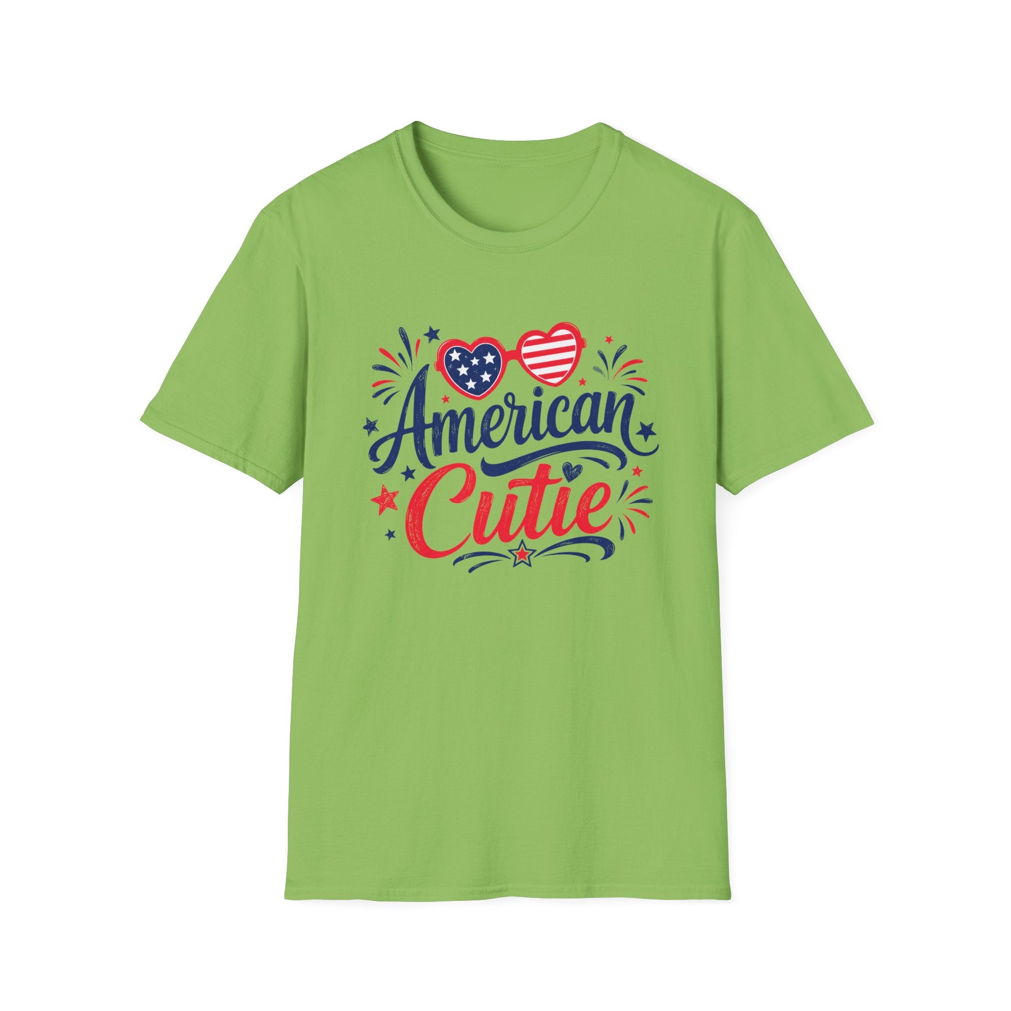 American Cutie T-Shirt | Patriotic Heart Sunglasses Graphic Tee, Fourth Of July Stars Fireworks Top