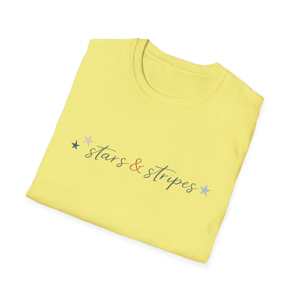 Stars and Stripes Script T-Shirt, 4th of July, Minimalist Patriotic Tee, Subtle Patriotic Gift, Dainty Script America Independence Day