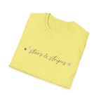 Stars and Stripes Script T-Shirt, 4th of July, Minimalist Patriotic Tee, Subtle Patriotic Gift, Dainty Script America Independence Day