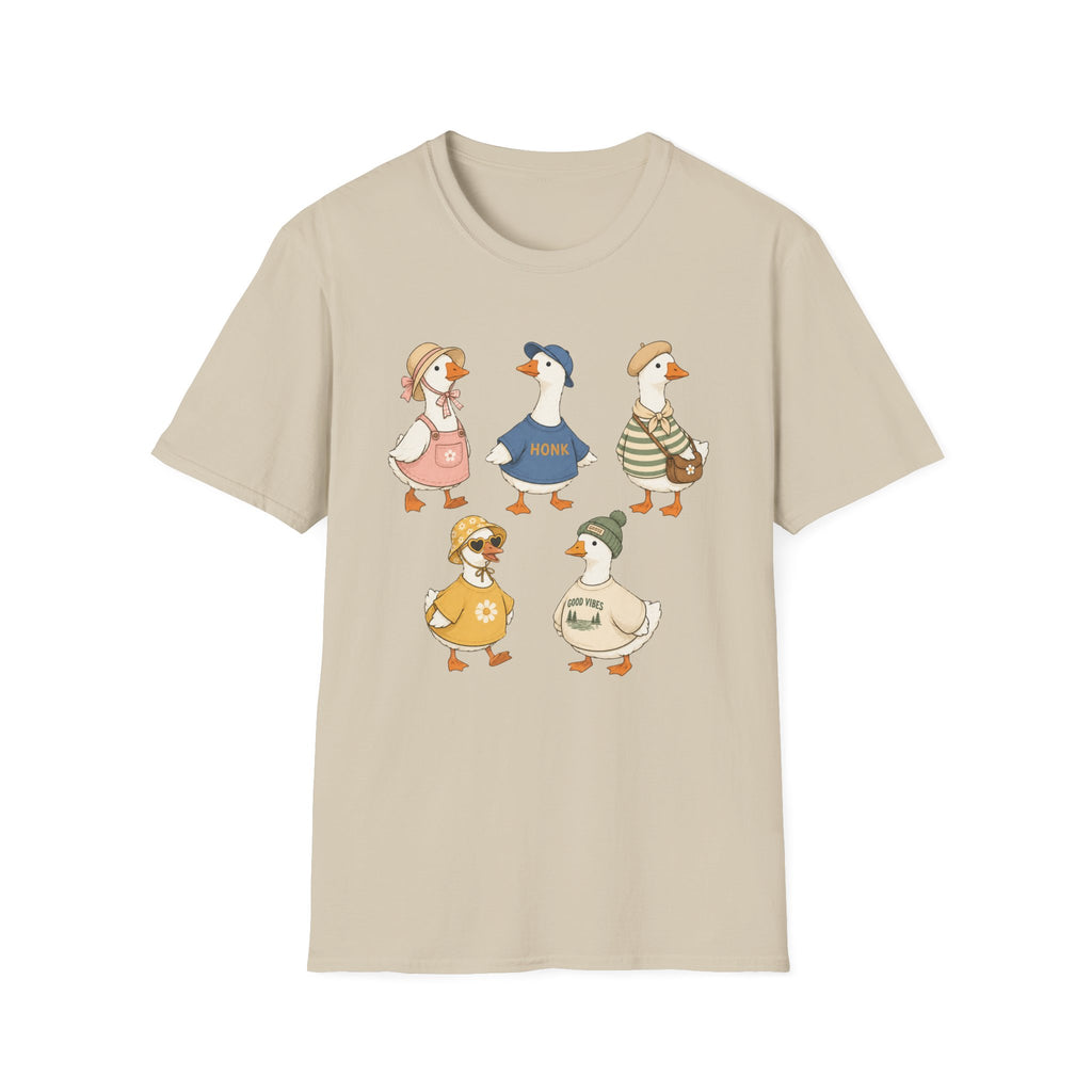 Cute Vintage Farm Ducks Graphic T-Shirt — Whimsical "Honk" Goose Family Tee