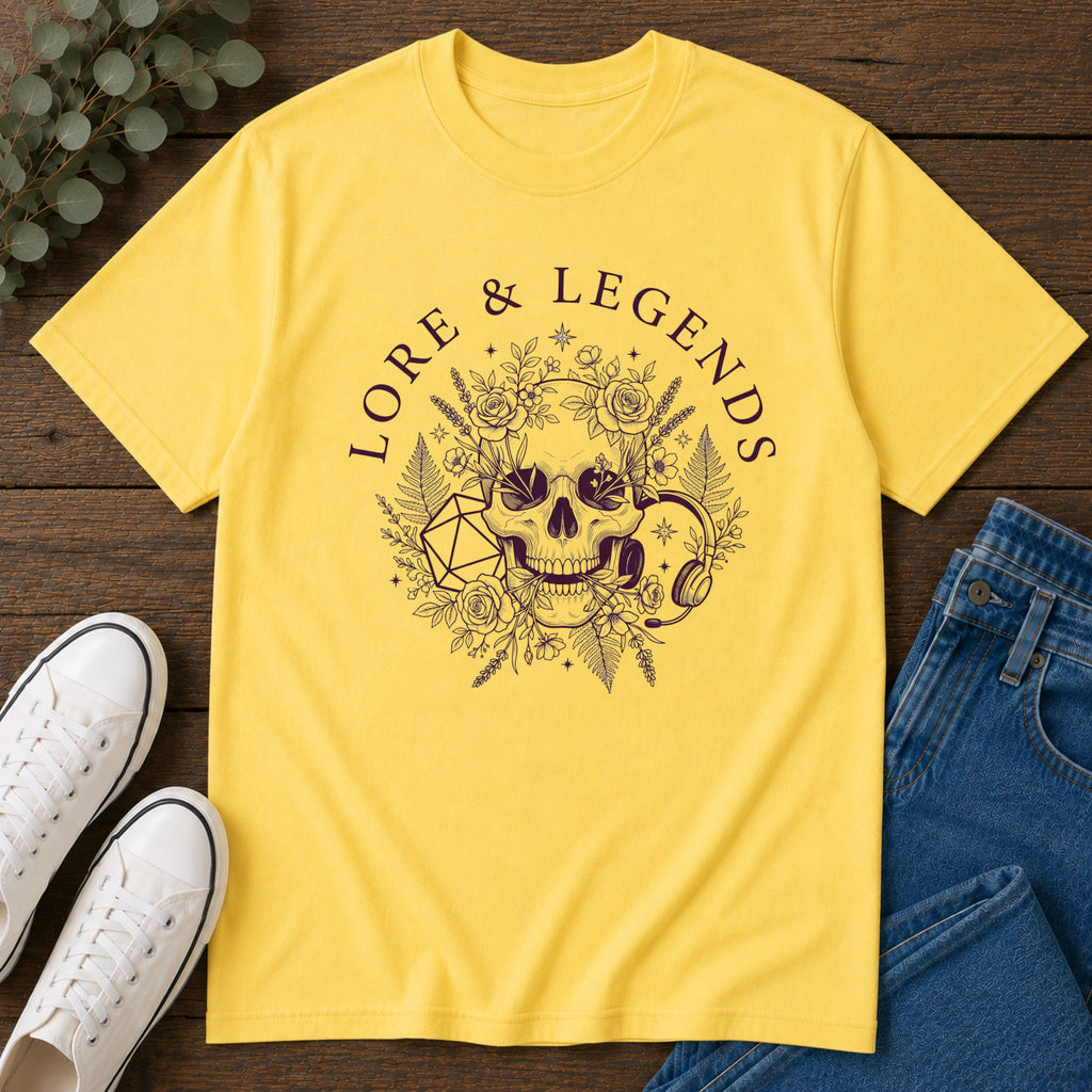 Lore & Legends Skull Floral T‑Shirt — Gothic Botanical Graphic Tee