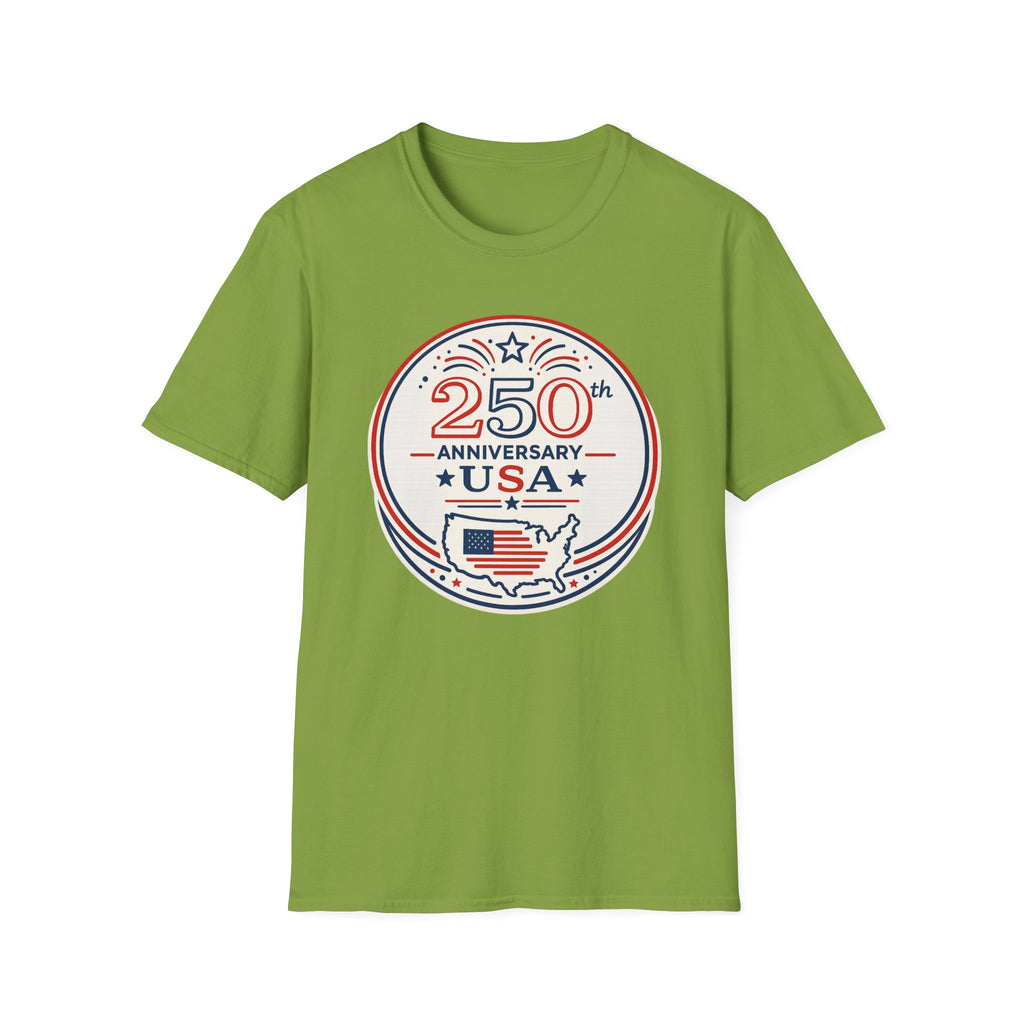 USA 250th Anniversary T-Shirt | Semiquincentennial Patriotic Map Graphic Tee, American Flag Round Emblem Top