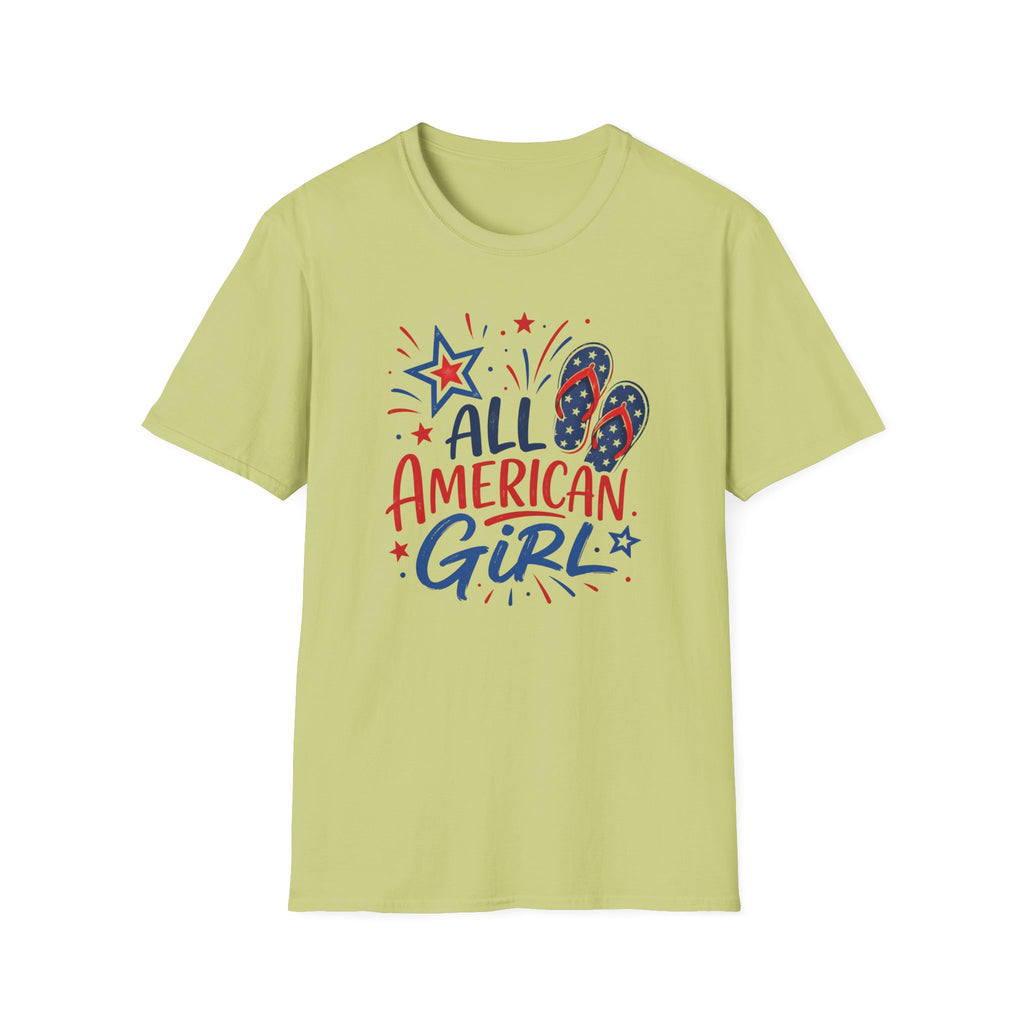 Patriotic All American Girl Graphic Tee - 4th of July Flip Flops Summer T-Shirt