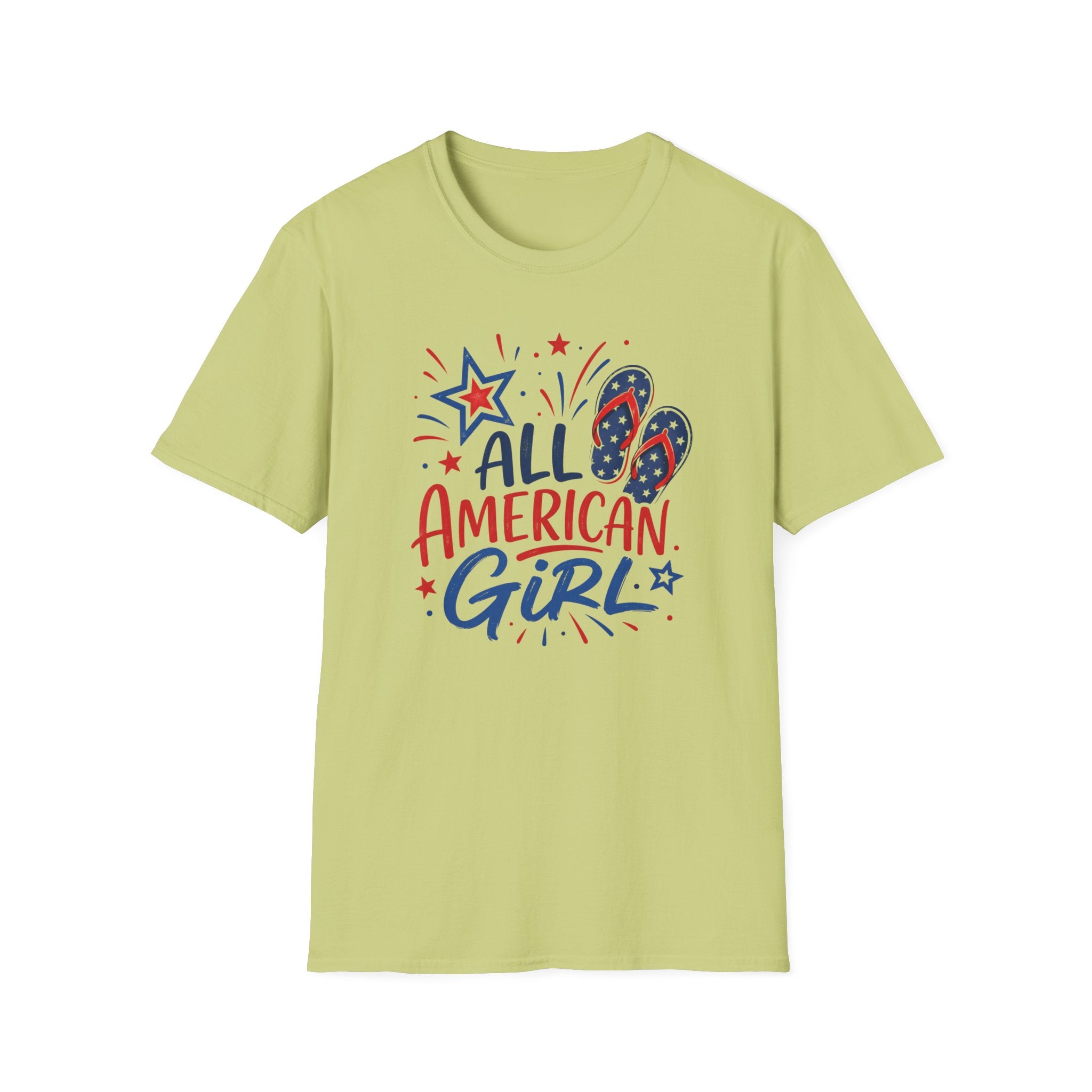 Patriotic All American Girl Graphic Tee - 4th of July Flip Flops Summer T-Shirt