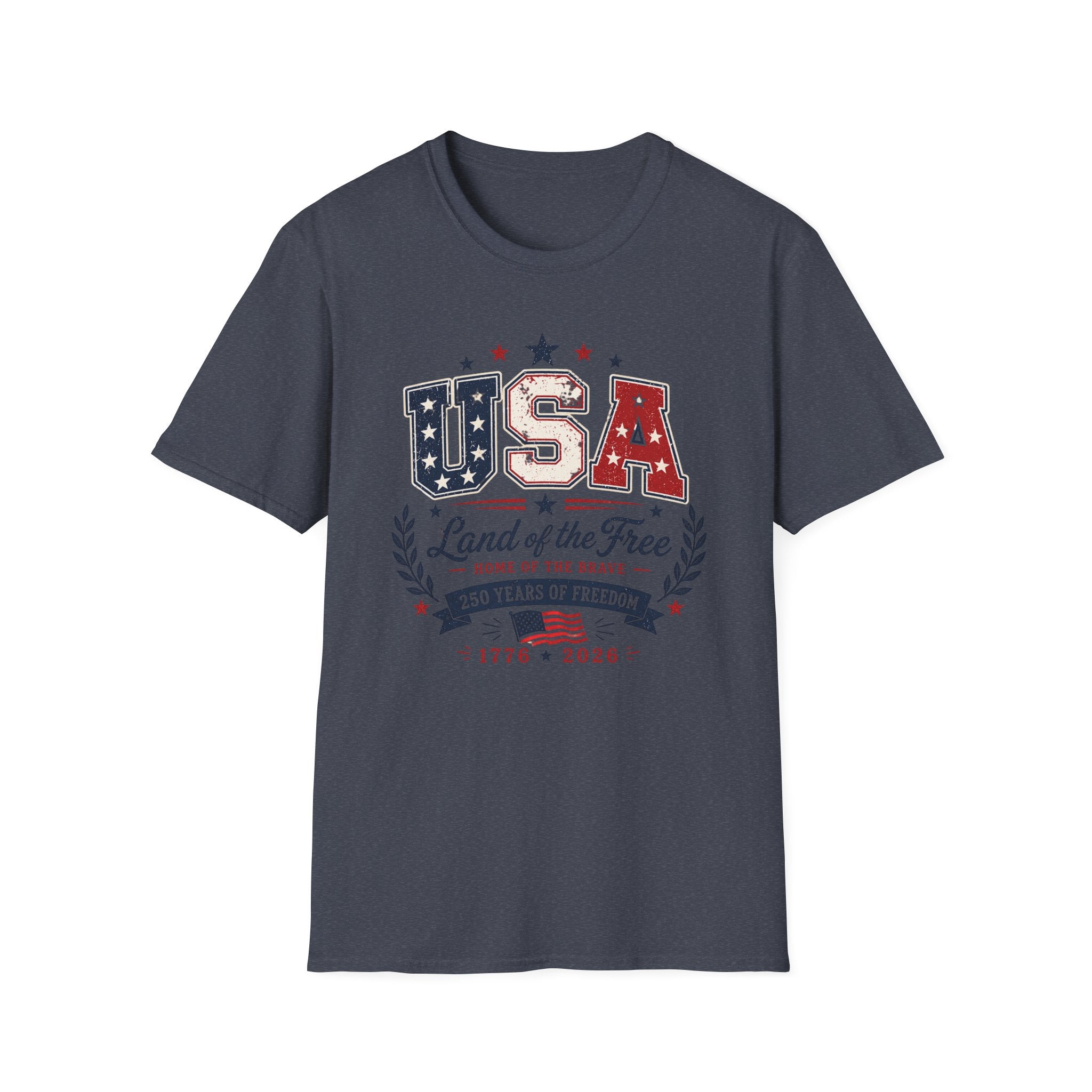 Land of the Free Home of the Brave 250 Years Shirt, 4th of July, Bold, Distressed USA Varsity 1776 2026 Tee, Classic Patriotic Banner America Anniversary T-Shirt, Gift