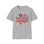Liberty Retro USA Tee, Vintage Red White Blue Shirt, Patriotic Floral Graphic Top, Fourth of July Celebration Outfit Unisex Softstyle T-Shirt