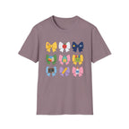 Teacher-themed Bow T-Shirt — Cute School Supply Bows (Apple, A+, Books, Backpack)
